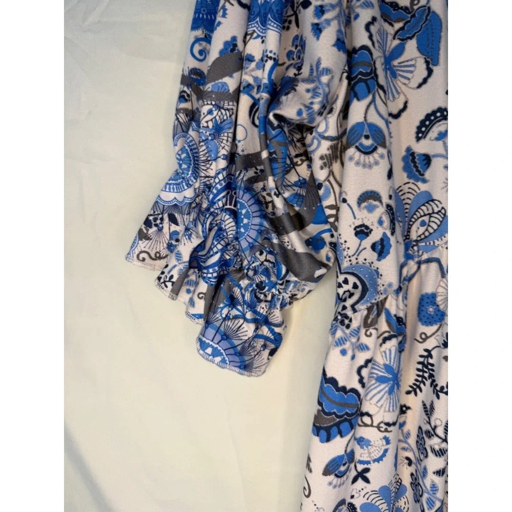 Pink Daisy womens blue & white floral 3/4 sleeve dress Sz 3x cottage core comfy - Picture 4 of 11
